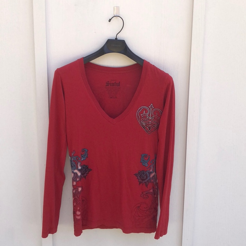 Red long sleeved Sinful tee